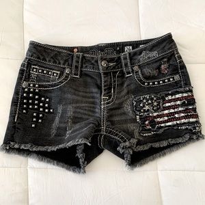 Miss Me distressed jeans studded shorts black with US Flag size 26 rare …